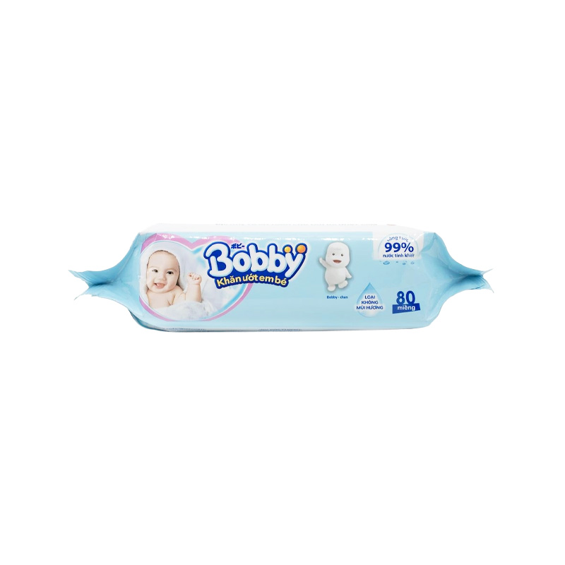 Khăn ướt em bé Bobby không mùi (gói 80 miếng)