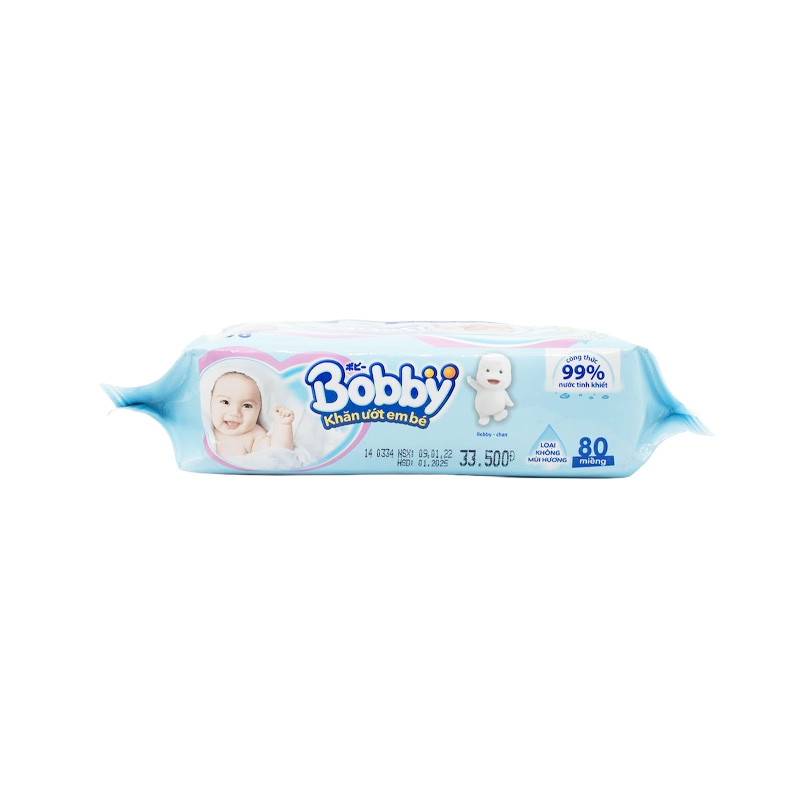 Khăn ướt em bé Bobby không mùi (gói 80 miếng)