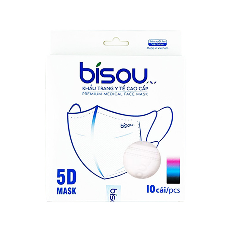 Khẩu trang 5D màu trắng hiệu Bisou (gói 10 cái)