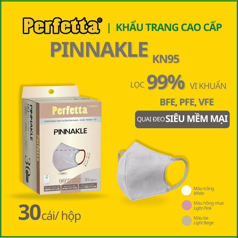 Khẩu trang Perfetta Pinnakle 3 lớp màu xám (hộp 30 cái)