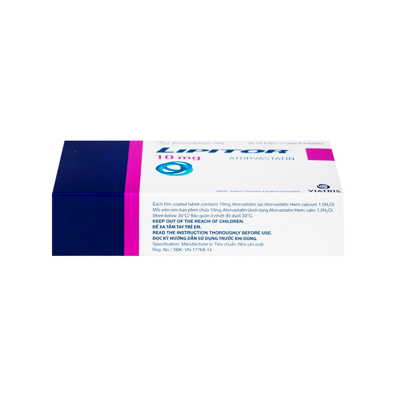 Thuốc Lipitor 10mg điều trị rối loạn mỡ máu (hộp 3 vỉ x 10 viên)