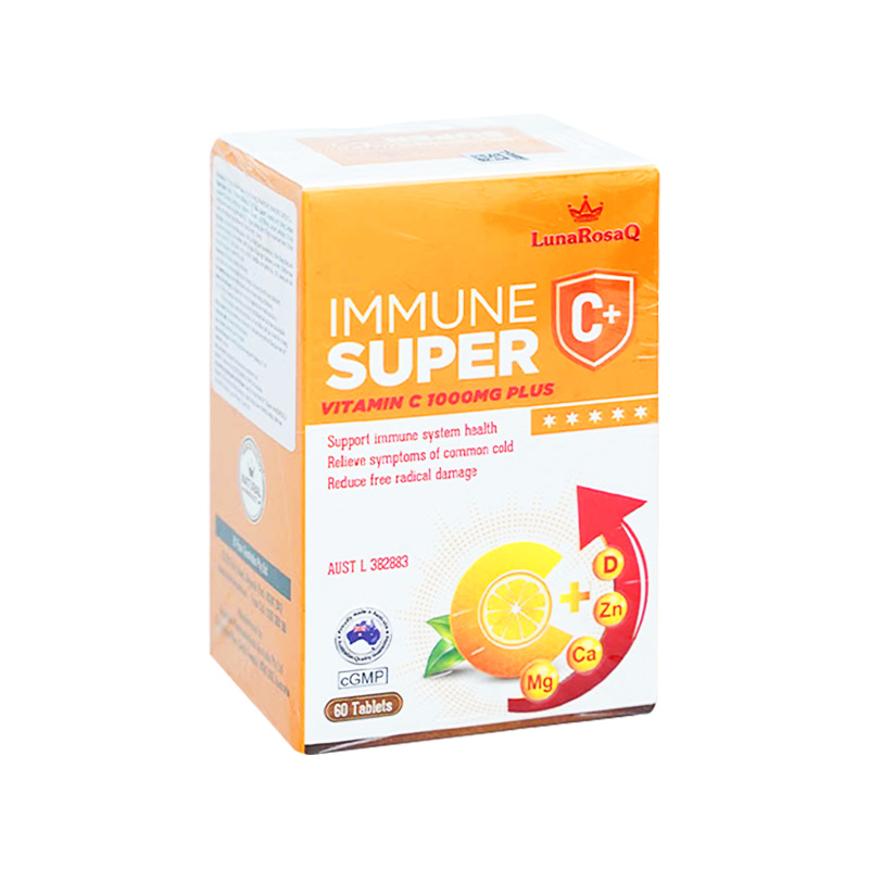 Viên nhai Lunarosaq Immune Super C+ hỗ trợ tăng cường sức đề kháng (hộp 1 chai x 60 viên)
