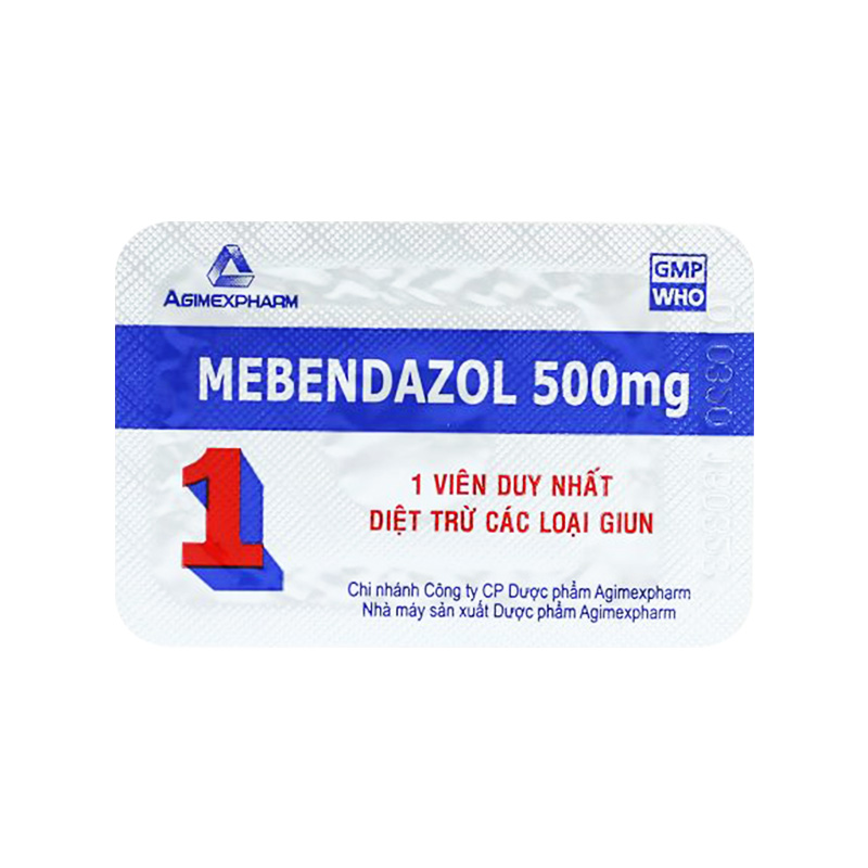 Viên nén Mebendazol Agimexpharm 500mg điều trị nhiễm giun (hộp 1 vỉ x 1 viên)