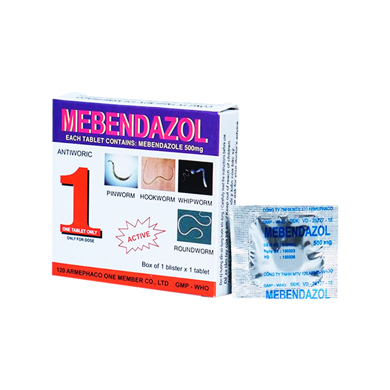 Viên nén Mebendazole 500mg Armephaco điều trị giun (hộp 1 viên)