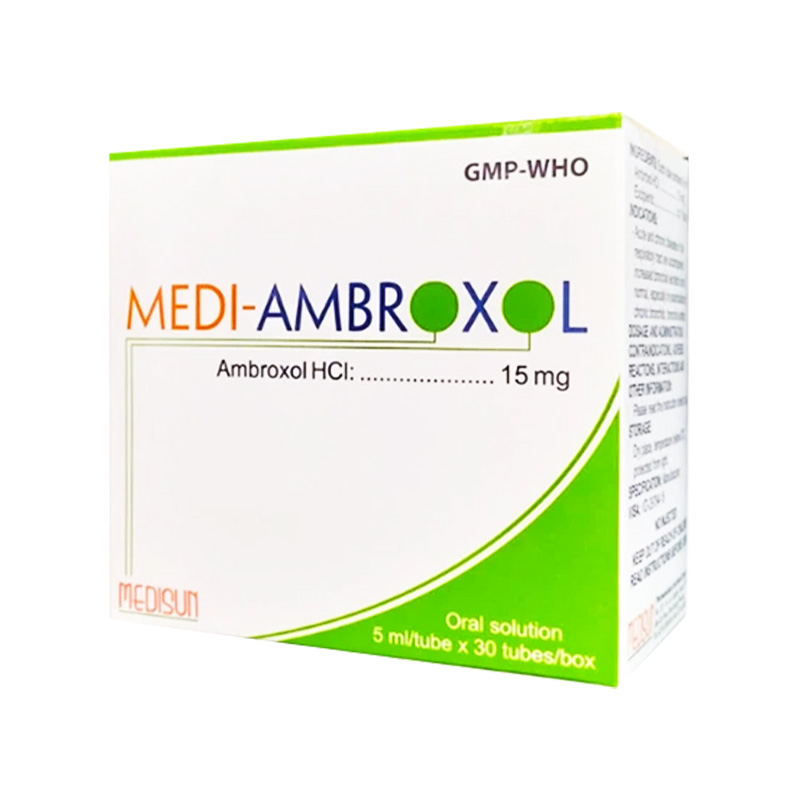 Thuốc Medi-Ambroxol tan đàm trong bệnh lý hô hấp (hộp 30 ống x 5ml)