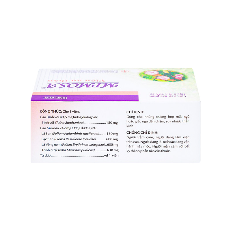 Viên an thần Mimosa dùng cho trường hợp mất ngủ, suy nhược thần kinh (hộp 5 vỉ x 10 viên)