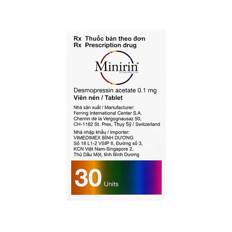 Thuốc Minirin 0.1mg điều trị đái tháo nhạt, tiểu đêm (hộp 1 lọ x 30 viên)