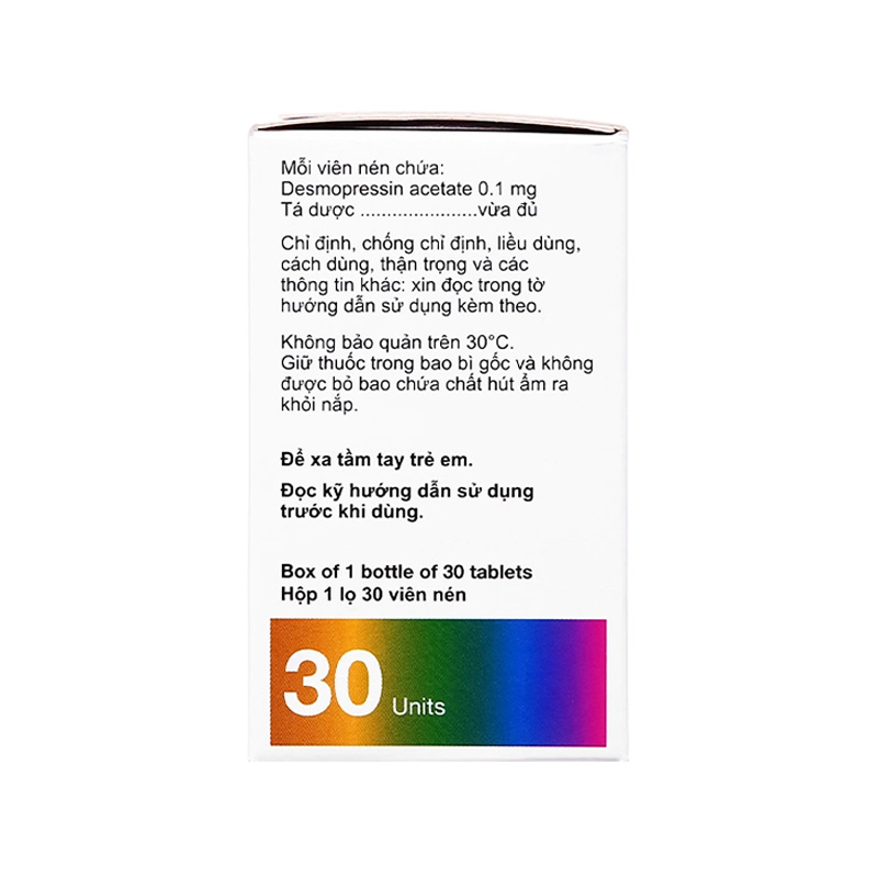 Thuốc Minirin 0.1mg điều trị đái tháo nhạt, tiểu đêm (hộp 1 lọ x 30 viên)