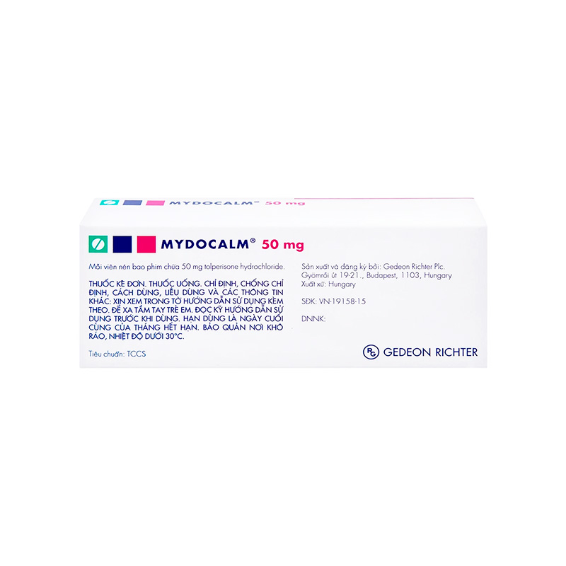Viên nén Mydocalm 50mg điều trị triệu chứng co cứng cơ sau đột quỵ (hộp 3 vỉ x 10 viên)