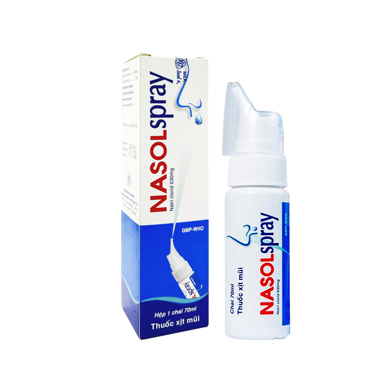 Thuốc xịt mũi Nasolspray làm sạch ngăn ngừa viêm nhiễm mũi, họng (hộp 1 chai x 70ml)