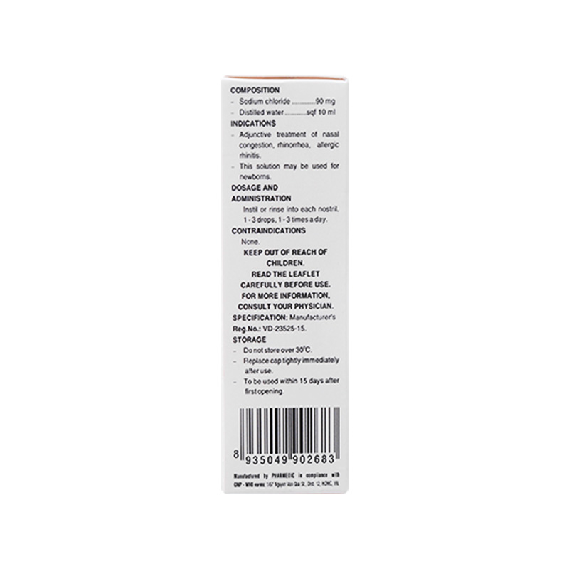 Dung dịch Natri Clorid Pharmedic 0.9% vệ sinh mắt, mũi (chai 10ml)