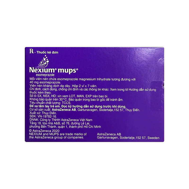 Thuốc Nexium Mups 40mg điều trị trào ngược dạ dày-thực quản (hộp 2 vỉ x 7 viên)