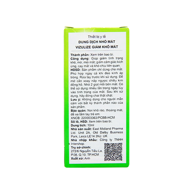 Dung dịch nhỏ mắt Vizulize giảm khô và mỏi mắt (chai 10ml)
