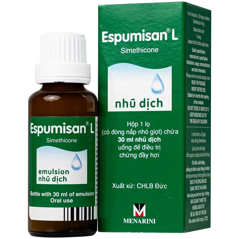Nhũ dịch Espumisan điều trị các triệu chứng chướng bụng, đau bụng (hộp 1 chai x 30ml)