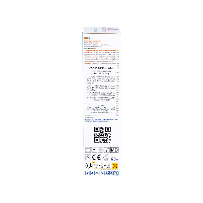 Gel bôi ngoài da Nociceptol Gel Anti-Douleur Polidis giảm đau, nhức, mỏi cơ (Tuýp 120ml)