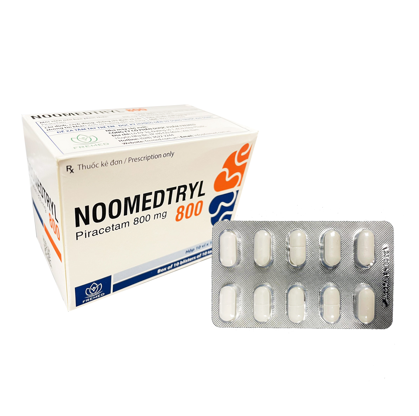Thuốc Noomedtryl 800 điều trị rung giật cơ có nguồn gốc vỏ não (hộp 10 vỉ x 10 viên)
