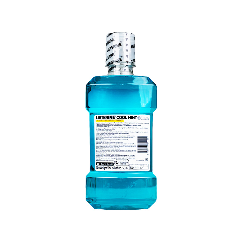 Nước súc miệng Listerine Cool Mint bảo vệ nướu, giúp hơi thở thơm mát (chai 750ml)