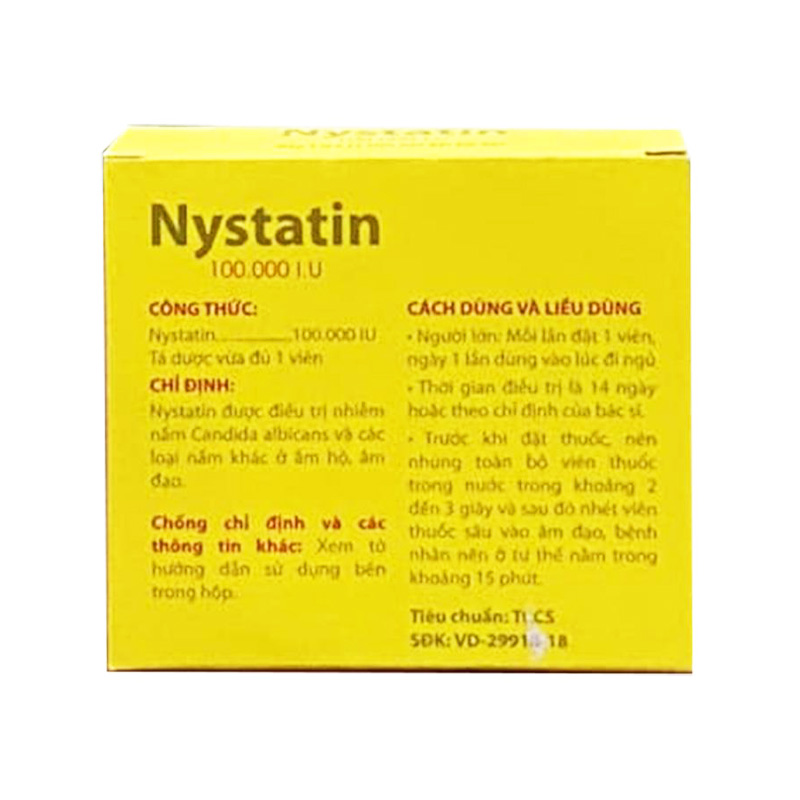 Viên đặt âm đạo Nystatin 100.000 I.U Phúc Vinh điều trị nhiễm nấm âm hộ, âm đạo (hộp 1 vỉ x 12 viên)