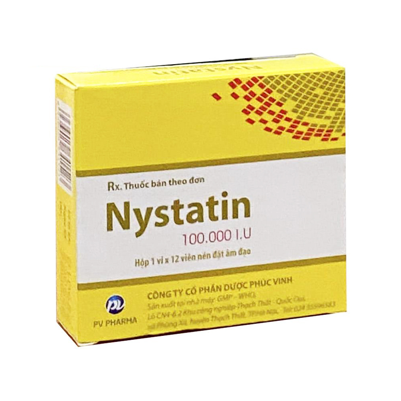 Viên đặt âm đạo Nystatin 100.000 I.U Phúc Vinh điều trị nhiễm nấm âm hộ, âm đạo (hộp 1 vỉ x 12 viên)