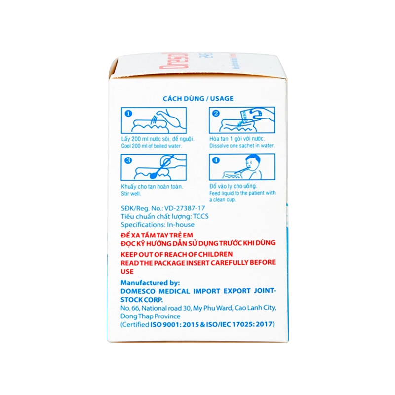 Bột pha uống Oresol 245 Domesco phòng và điều trị mất điện giải, nước trong tiêu chảy (hộp 20 gói)