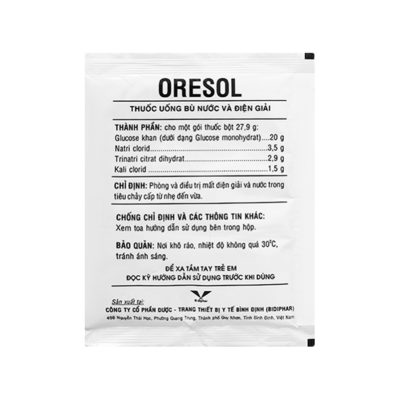 Thuốc bột Oresol Bidiphar bù nước và điện giải (gói 27.9g)
