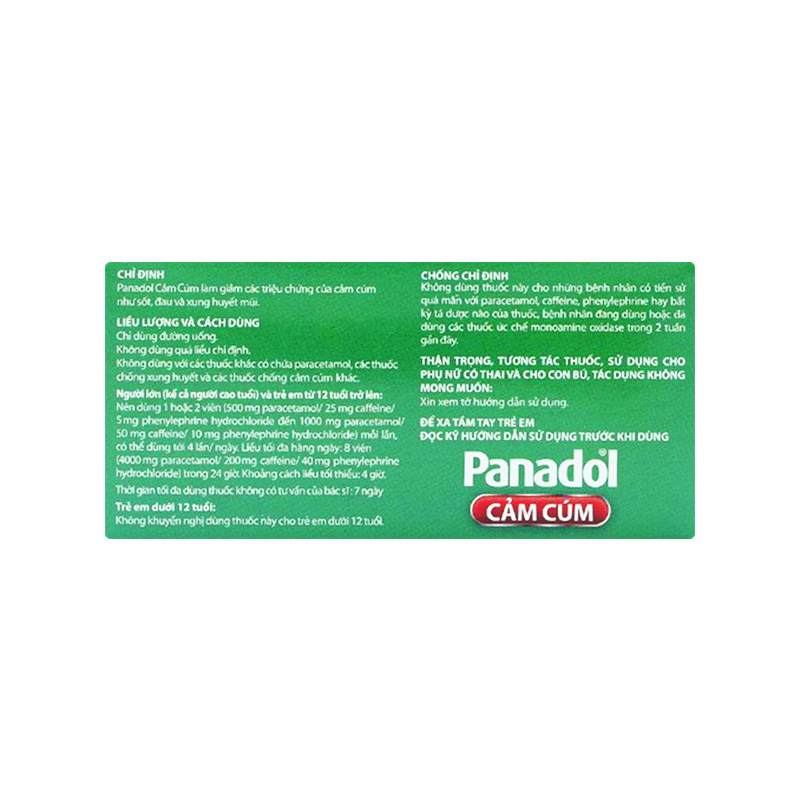 Viên nén Panadol Cảm Cúm giảm các triệu chứng sốt, đau và xung huyết mũi (hộp 15 vỉ x 12 viên)