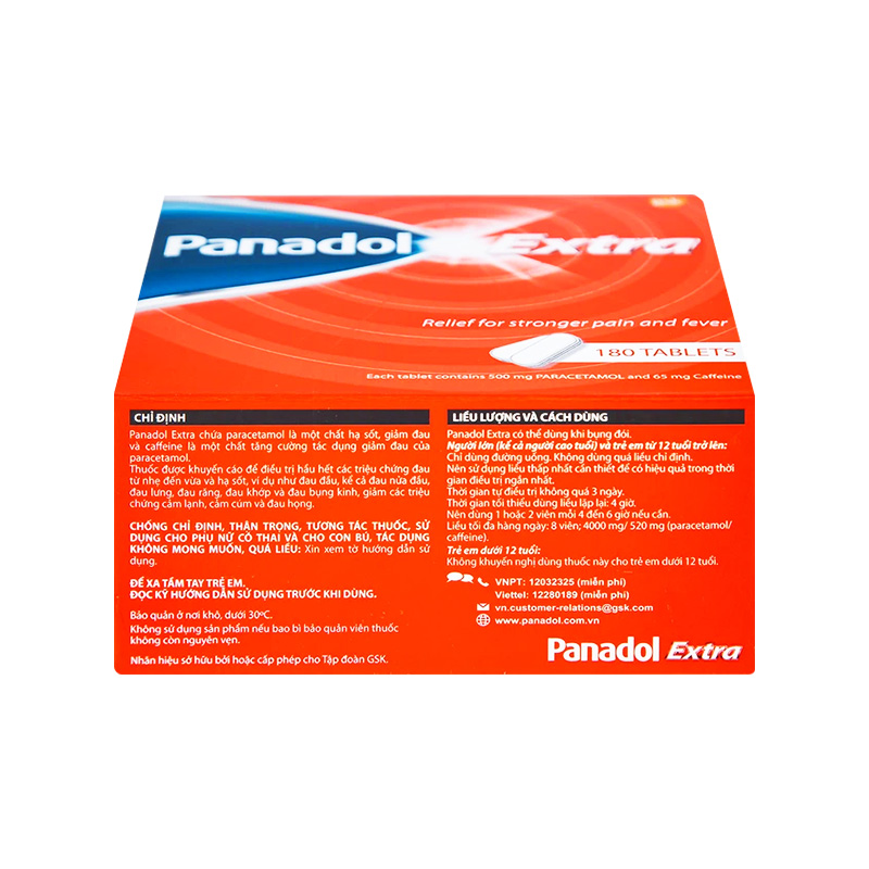 Viên nén Panadol Extra giảm mạnh các cơn đau, hạ sốt (hộp 15 vỉ x 12 viên)