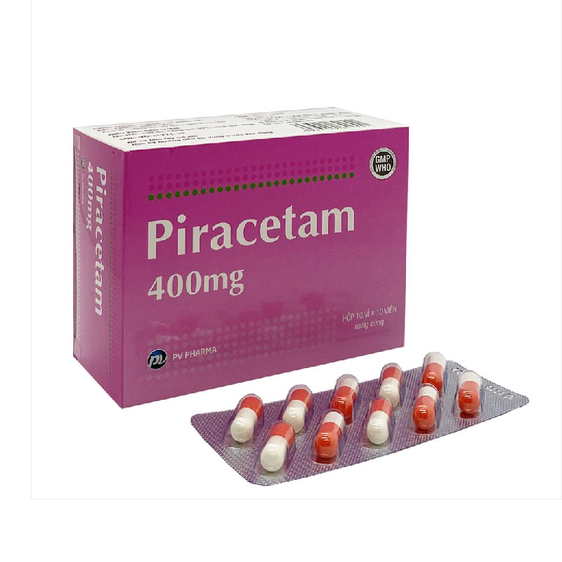 Thuốc Piracetam 400 mg Phúc Vinh dùng bổ trợ trong điều trị giật rung cơ có nguồn gốc vỏ não (hộp 10 vỉ x 10 viên)