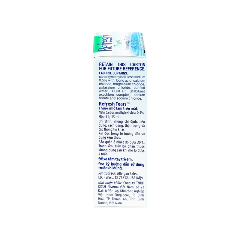 Thuốc nhỏ mắt Refresh Tears giảm khô mắt, đỏ mắt (hộp 1 chai x 15ml)