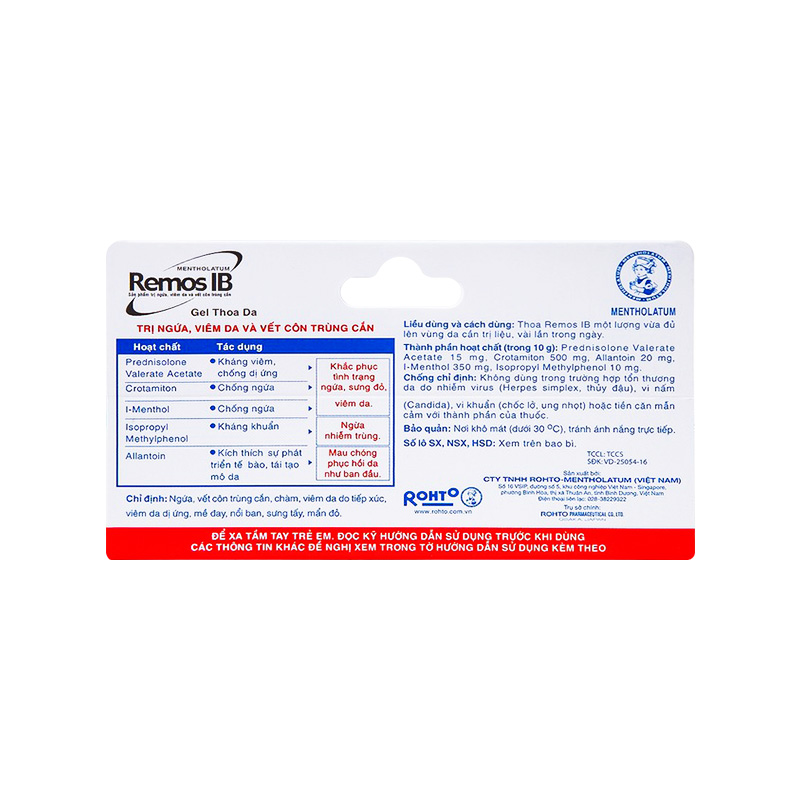Gel Remos IB điều trị ngứa, viêm da và vết côn trùng cắn (tuýp 10g)