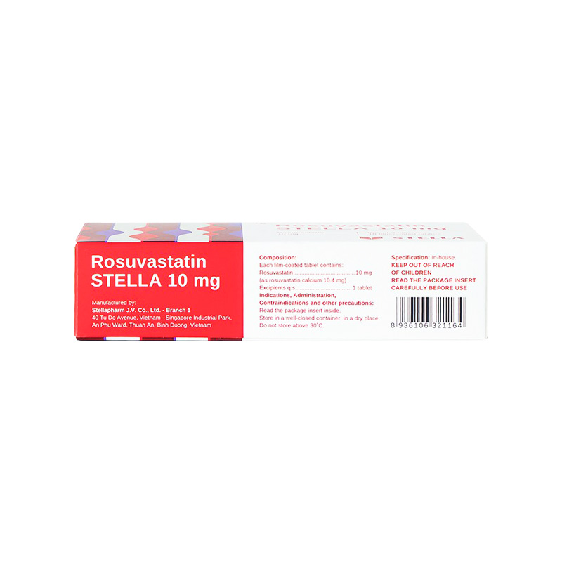 Thuốc Rosuvastatin Stella 10mg điều trị rối loạn mỡ máu (hộp 3 vỉ x 10 viên)