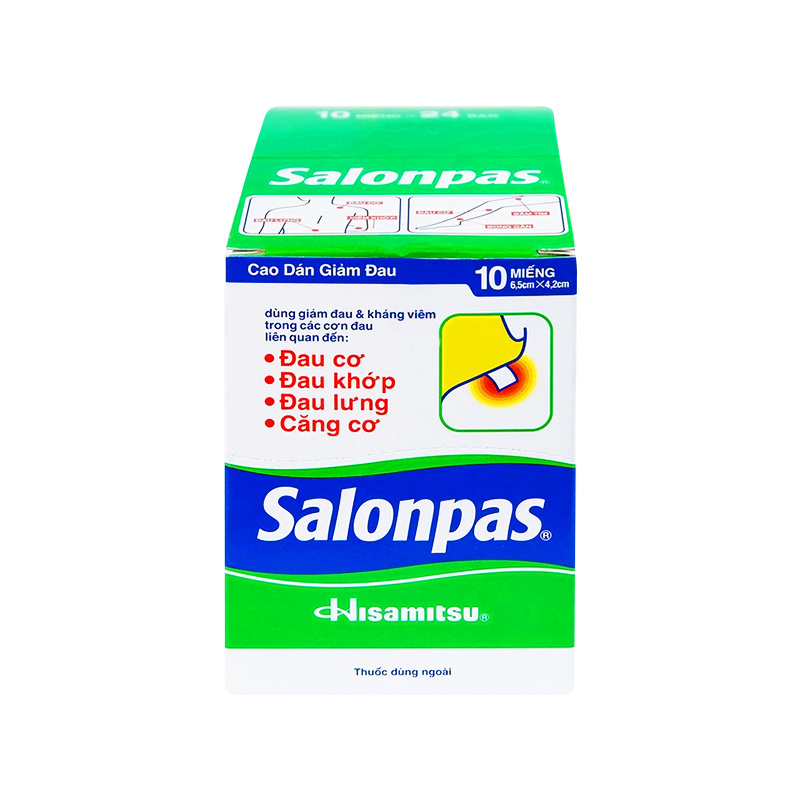 Cao dán Salonpas giảm đau vai, đau lưng, đau cơ (bao 1 gói x 10 miếng)