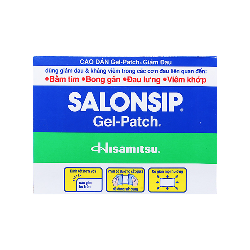Cao dán Salonsip Gel - Patch giảm đau, kháng viêm cơ khớp (hộp 10 gói x 2 miếng)