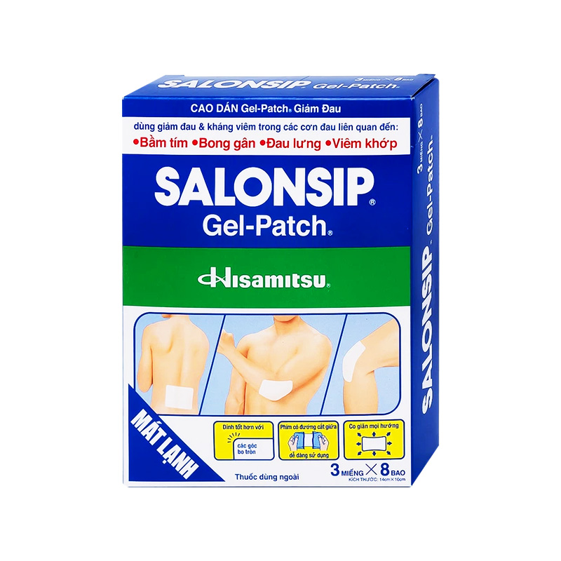 Cao dán Salonsip Gel - Patch giảm đau, kháng viêm cơ khớp (hộp 8 gói x 3 miếng)