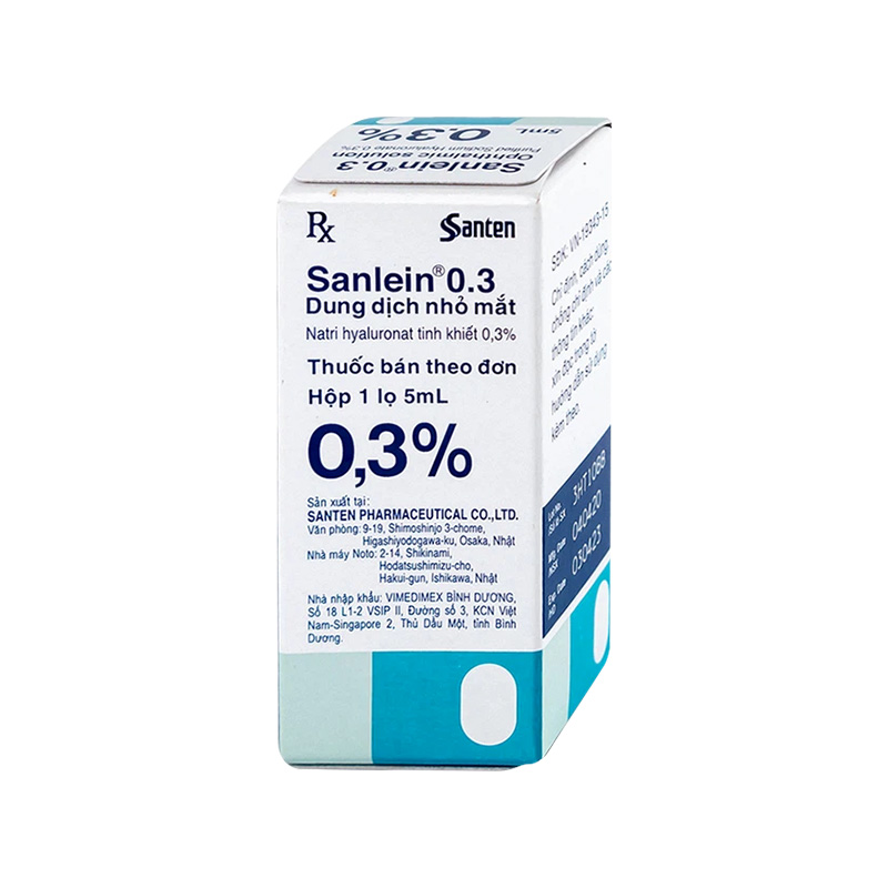 Thuốc nhỏ mắt Sanlein 0.3% điều trị rối loạn biểu mô kết giác mạc (hộp 1 chai x 5ml)