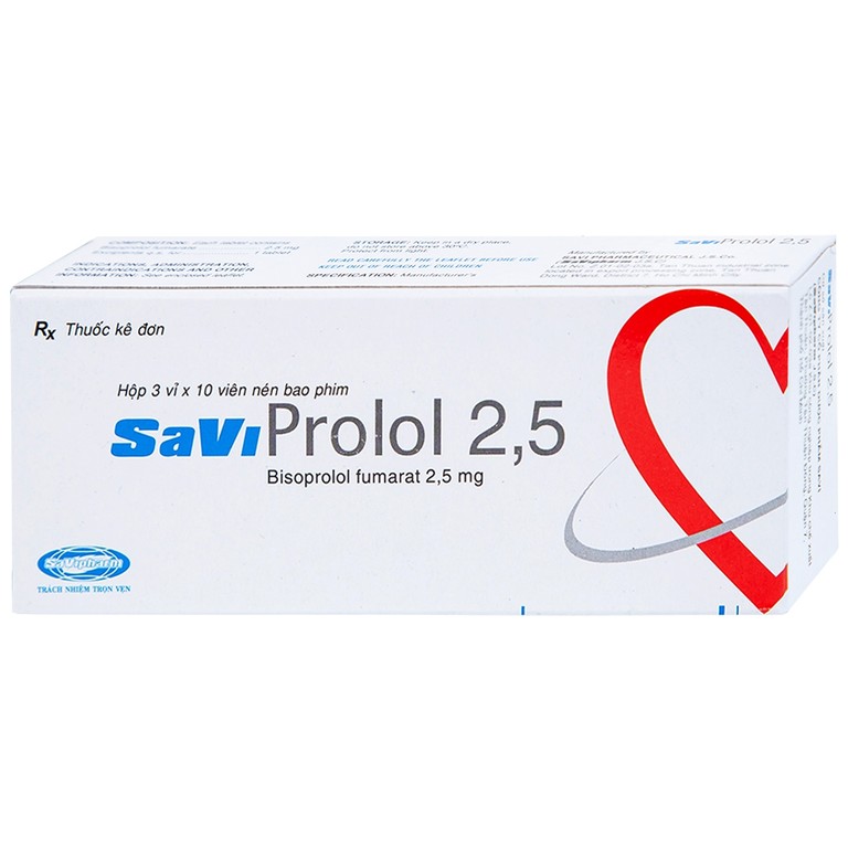 Thuốc SaViProlol 2,5 điều trị tăng huyết áp, đau thắt ngực (hộp 3 vỉ x 10 viên)