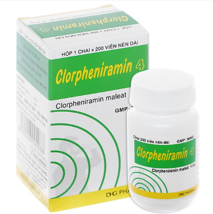 Thuốc Clorpheniramin 4 DHG điều trị viêm mũi dị ứng, chảy nước mũi (hộp 1 chai x 200 viên)
