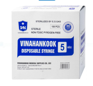 Bơm kim tiêm sử dụng một lần Vinahankook 5ml/cc (hộp 100 cái)