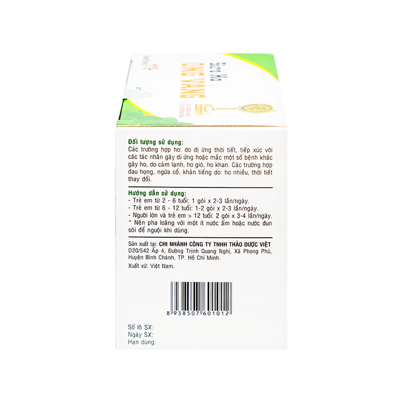 Siro ho Ong Vàng hỗ trợ giảm ho, rát họng (hộp 30 gói x 5ml)