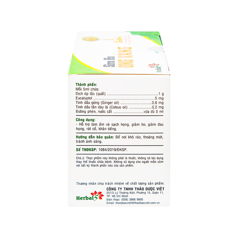 Siro ho Ong Vàng hỗ trợ giảm ho, rát họng (hộp 30 gói x 5ml)
