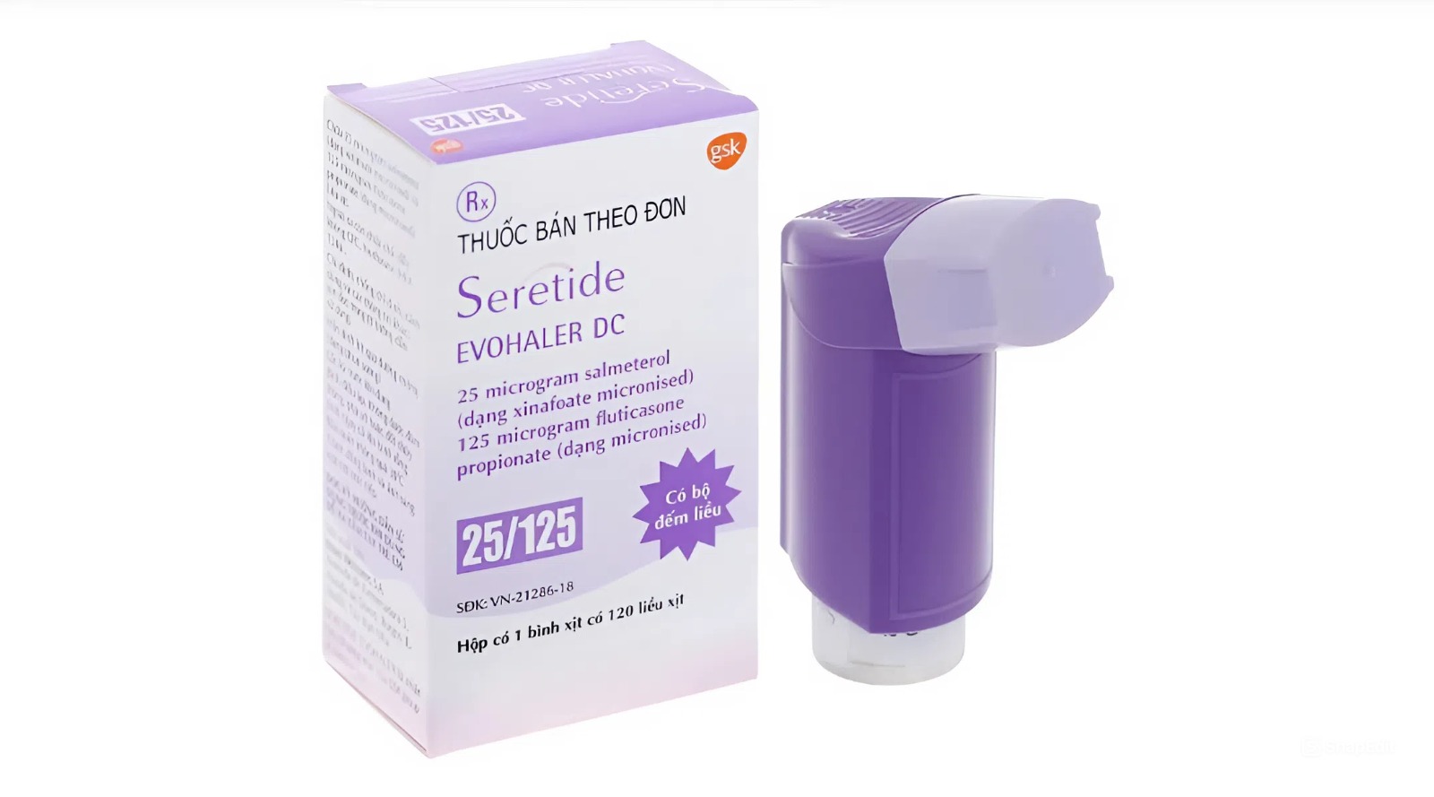 Thuốc xịt khí dung Seretide Evohaler DC 25/125mcg điều trị hen suyễn (hộp 1 bình x 120 liều xịt)