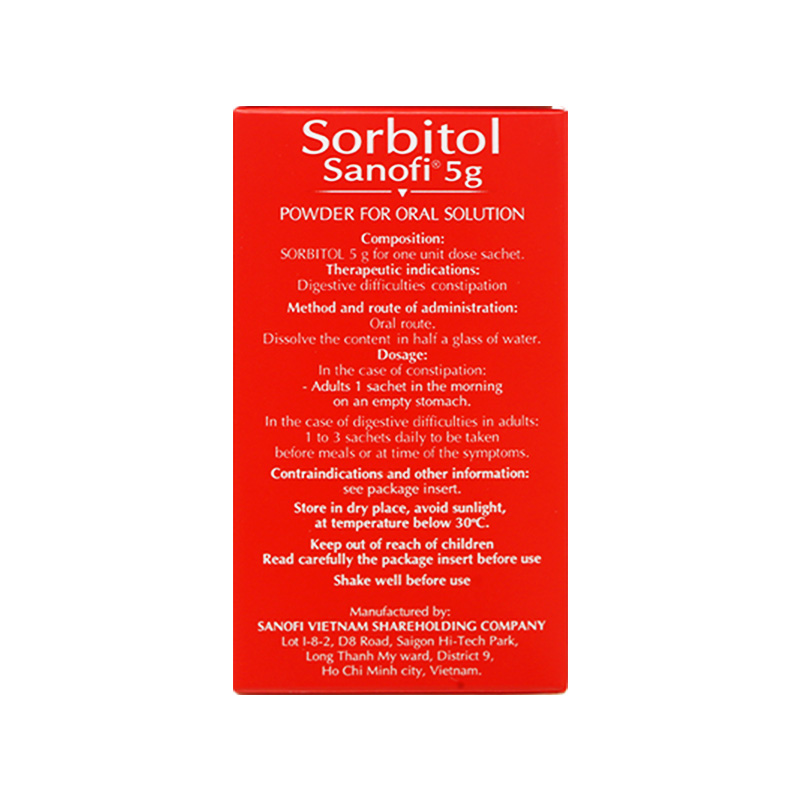 Thuốc bột Sorbitol Sanofi điều trị triệu chứng táo bón (hộp 20 gói x 5g)