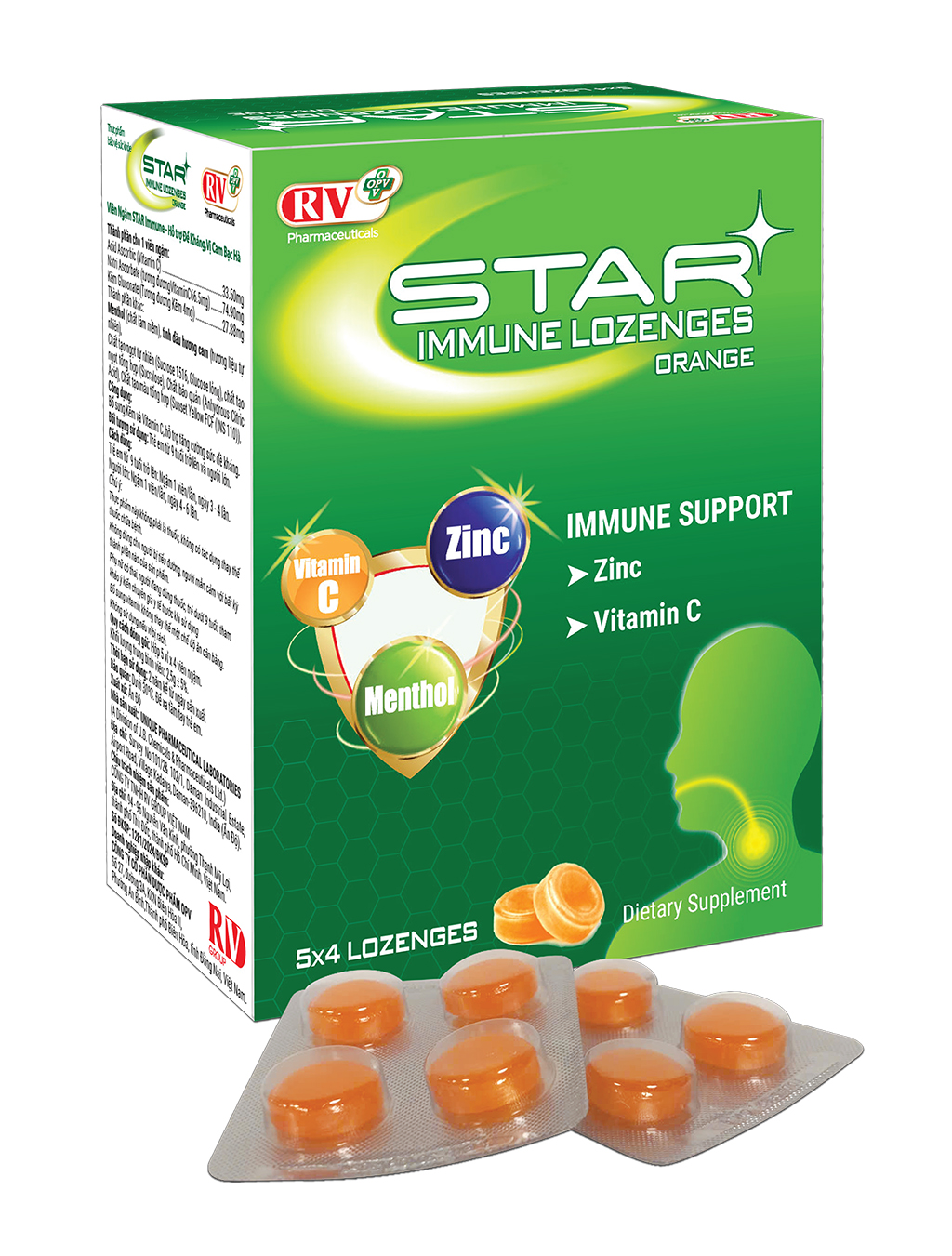 Viên ngậm Star Immune Lozenges giúp bổ sung Kẽm và Vitamin C, hỗ trợ tăng cường sức đề kháng (hộp 20 viên)
