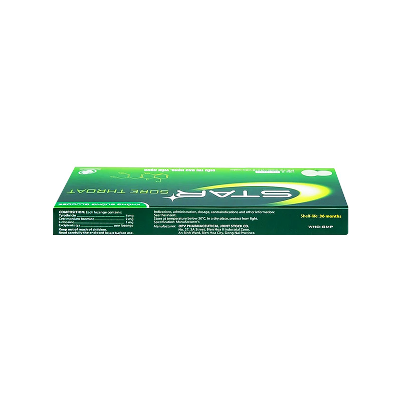 Viên ngậm Star Sore Throat kháng khuẩn, giảm đau họng (hộp 2 vỉ x 12 viên)