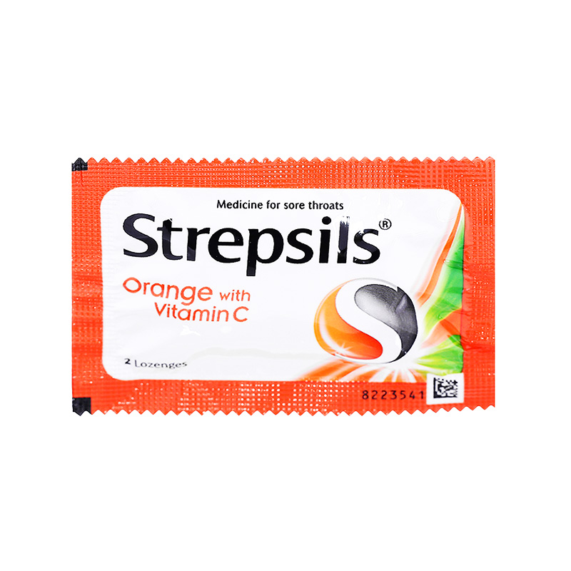 Viên ngậm Strepsils Orange with Vitamin C điều trị đau họng (hộp 50 gói x 2 viên)