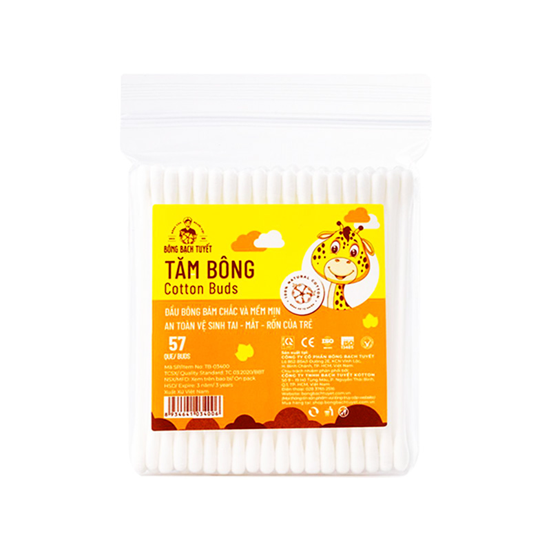 Tăm bông trẻ em Bông Bạch Tuyết đầu tròn (gói 57 que)