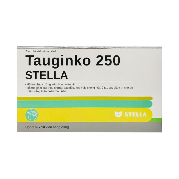 Viên uống Tauginko Stella 250 hỗ trợ tăng cường tuần hoàn máu (hộp 3 vỉ x 10 viên)