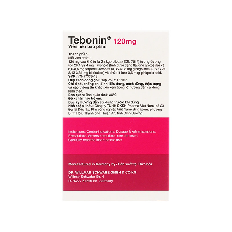 Thuốc Tebonin 120mg điều trị rối loạn tuần hoàn máu não (hộp 2 vỉ x 15 viên)