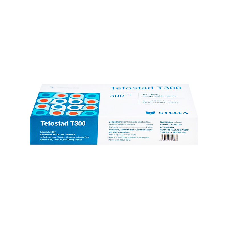 Thuốc Tefostad T300 điều trị và dự phòng nhiễm HIV, viêm gan B (hộp 3 vỉ x 10 viên)