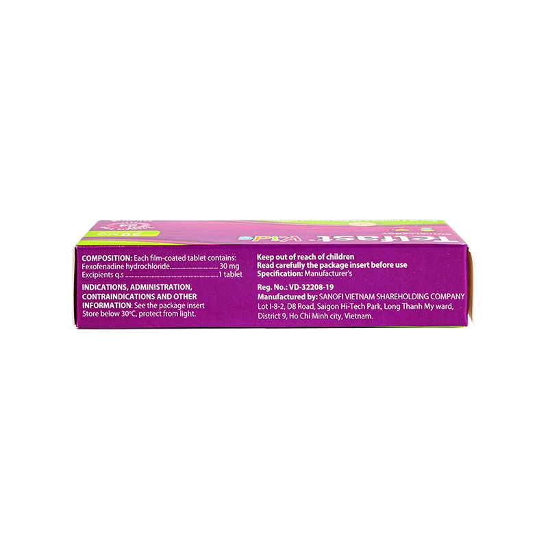 Thuốc Telfast Kids 30mg điều trị viêm mũi dị ứng, mày đay cho trẻ em (hộp 1 vỉ x 10 viên)